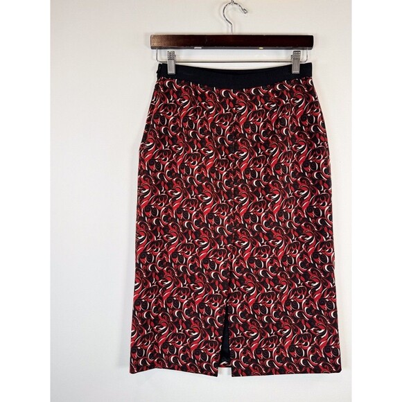 Miu Miu Womens Skirt Red FW 2000 Floral Straight Pencil Italian Pull On Small - Picture 8 of 10